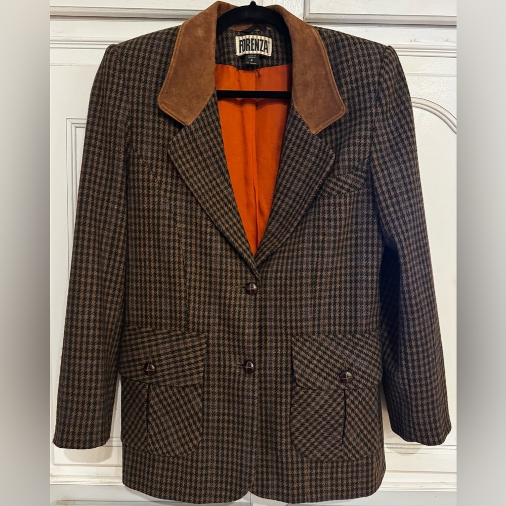 Forenza Checkered Blazer with Suede Collar